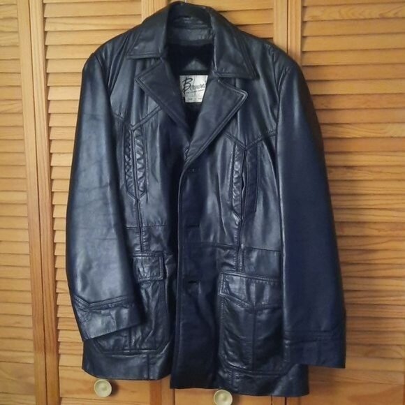 Berman'S Other - Berman Black Heavy Weight 3 Button 4 Pocket Leather Blazer Jacket Size 44